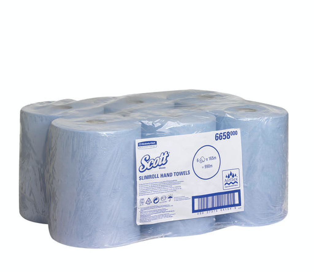 TOALLAS SECA MANOS EN ROLLO SCOTT SLIMROLL 1 CAPA AZUL 165 M