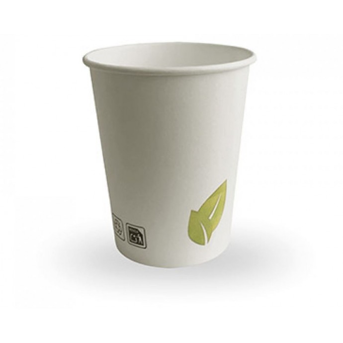 Vaso Cartón Blanco Con  Dibujo Hoja Verde 7 Oz