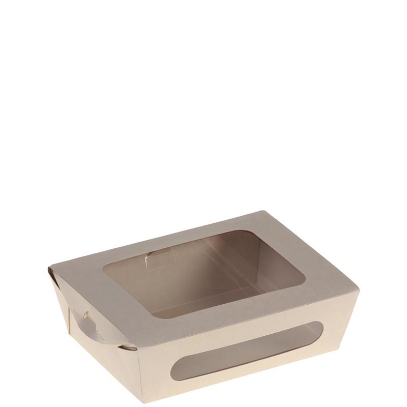 Caja Take Away Bambú Con Tapa Bisagra Y Ventana 20X12X5 Cm