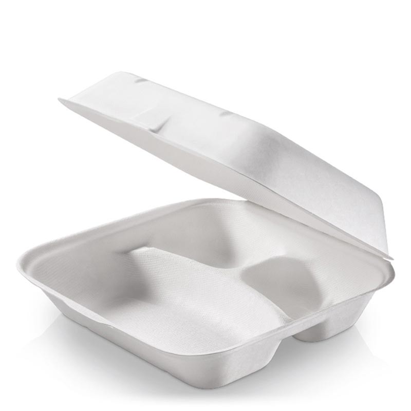 CAJA MENÚ CON TAPA BISAGRA PULPA 3 COMPARTIMENTOS