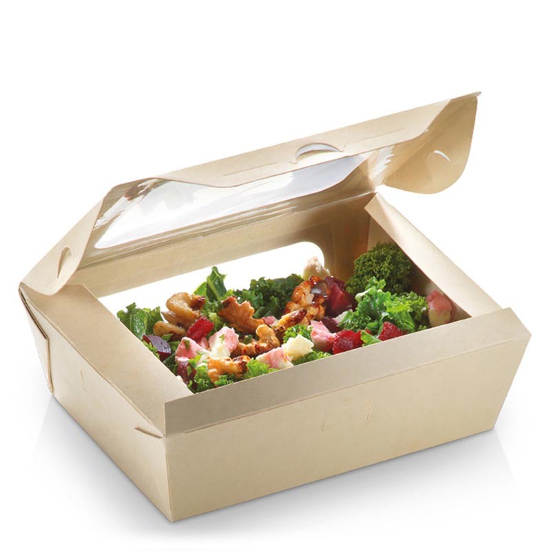 CAJA TAKE AWAY BAMBÚ CON TAPA BISAGRA Y VENTANA 16X12X5 CM