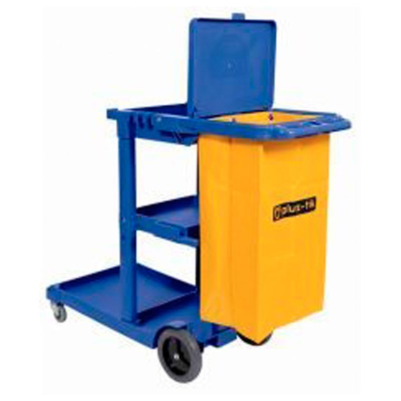CARRO AZUL DE LIMPIEZA CON BOLSA AMARILLA Y TAPA