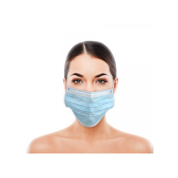 Mascarilla Higiénica Azul Desechable, Plana 3 Capas , Pinza Nasal