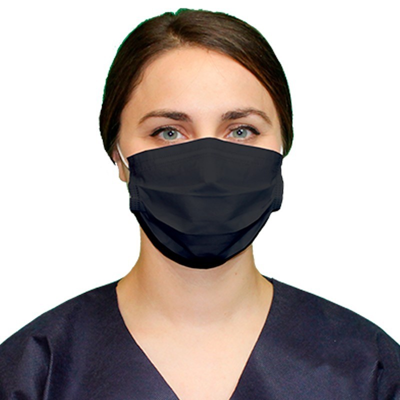 Mascarilla Quirúrgica Negra Desechable, Plana  3 Capas , Pinza Nasal