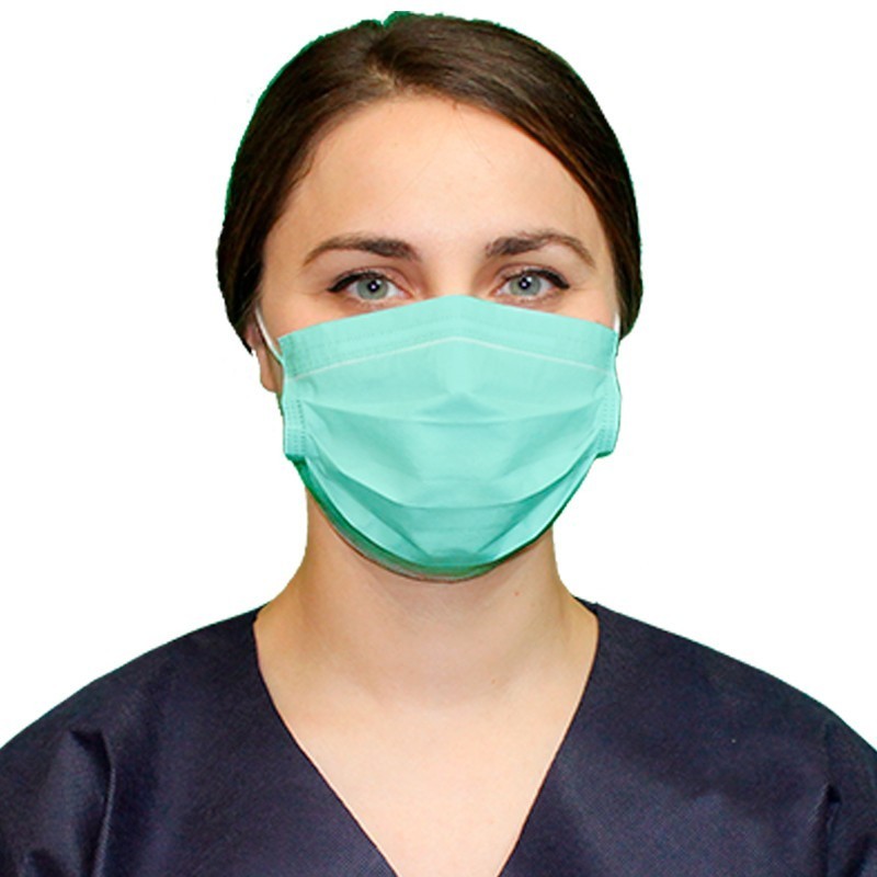MASCARILLA QUIRÚRGICA VERDE DESECHABLE, PLANA  3 CAPAS , PINZA NASAL