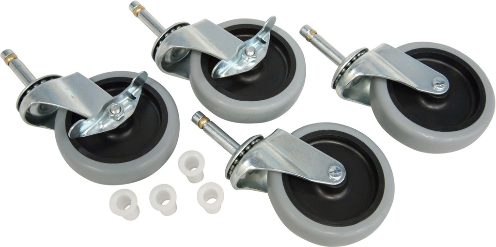 KIT DE 4 RUEDAS GIRATORIAS (2 CON FRENO + 2 SIN FRENO)  PARA CARROS CAMARERA Y DE SERVICIO
