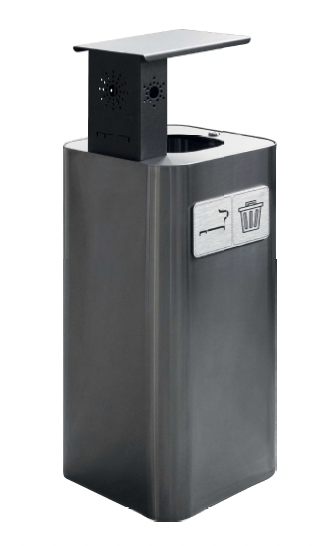 PAPELERA CENICERO CON BANDEJA PURE PARA EXTERIOR CUBIERTO 100L ACERO INOX SATINADO