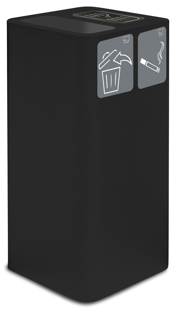 PAPELERA CENICERO PURE  PARA EXTERIOR CUBIERTO 100L ACERO PINTADO NEGRO