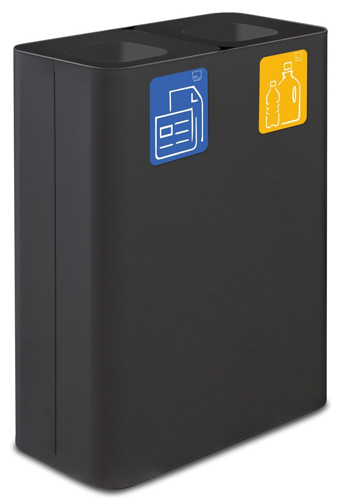 PAPELERA ESTACIÓN DE RECICLAJE PURE 120 L (60 L+60 L)  ACERO PINTADO NEGRO