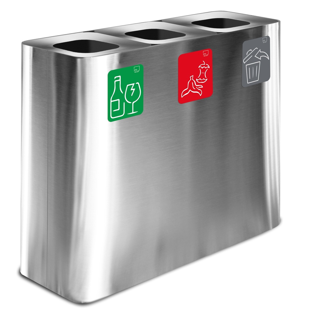 PAPELERA ESTACIÓN DE RECICLAJE PURE 180 L (60 L+60 L+60 L)  ACERO INOX SATINADO