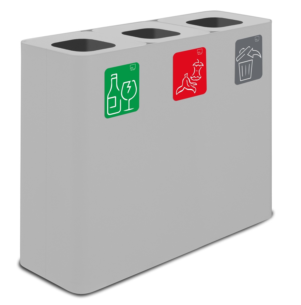 PAPELERA ESTACIÓN DE RECICLAJE PURE 180 L (60 L+60 L+60 L)  ACERO PINTADO BLANCO