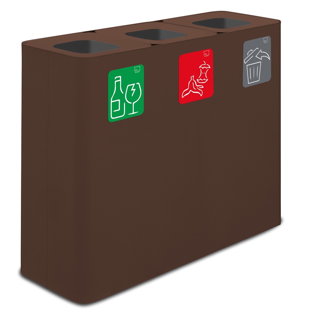 PAPELERA ESTACIÓN DE RECICLAJE PURE 180 L (60 L+60 L+60 L)  ACERO PINTADO CORTEN