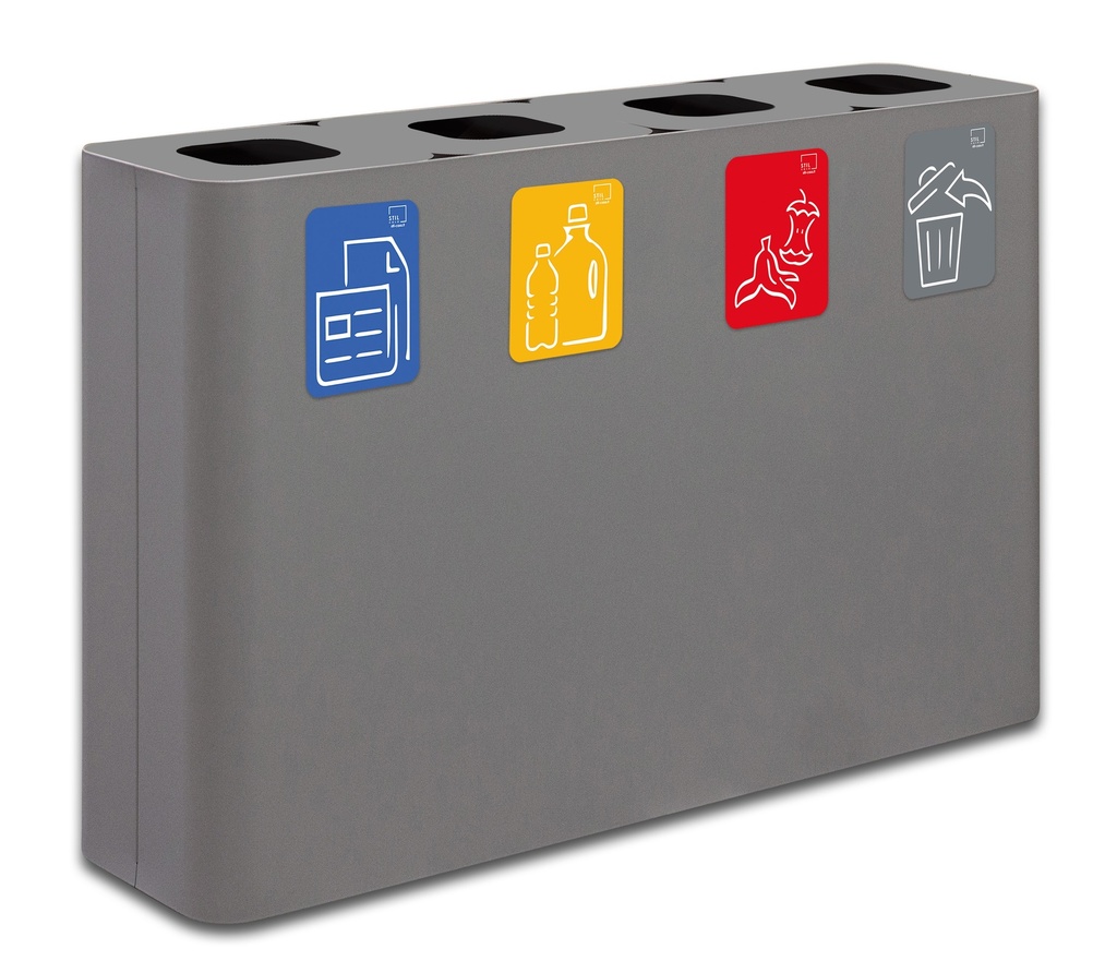 PAPELERA ESTACIÓN DE RECICLAJE PURE 240 L (60 L+60 L+60 L+60 L)  ACERO PINTADO GRIS