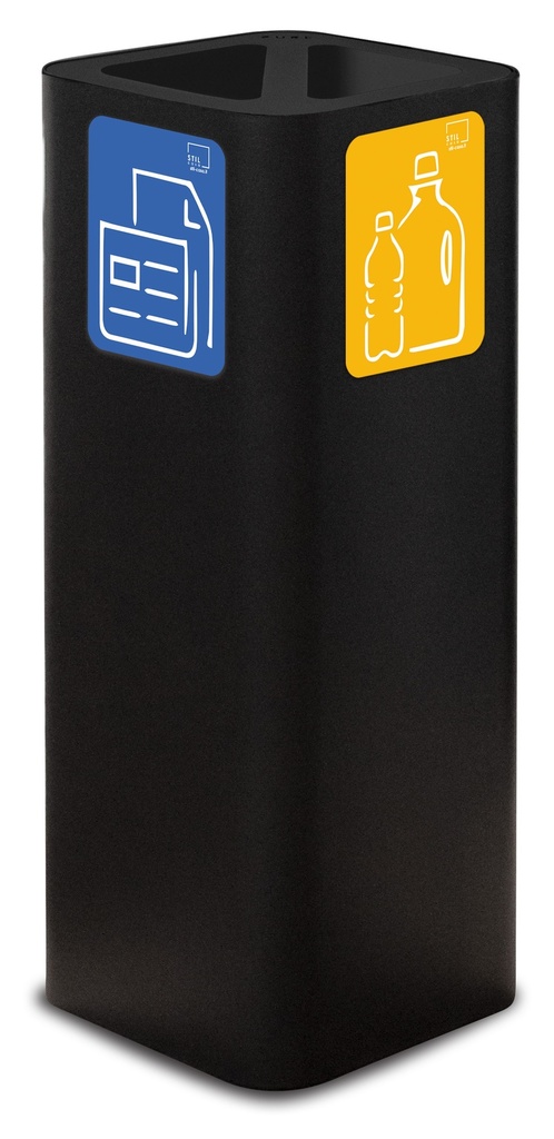 PAPELERA PURE DOBLE  60 L ACERO PINTADO NEGRO