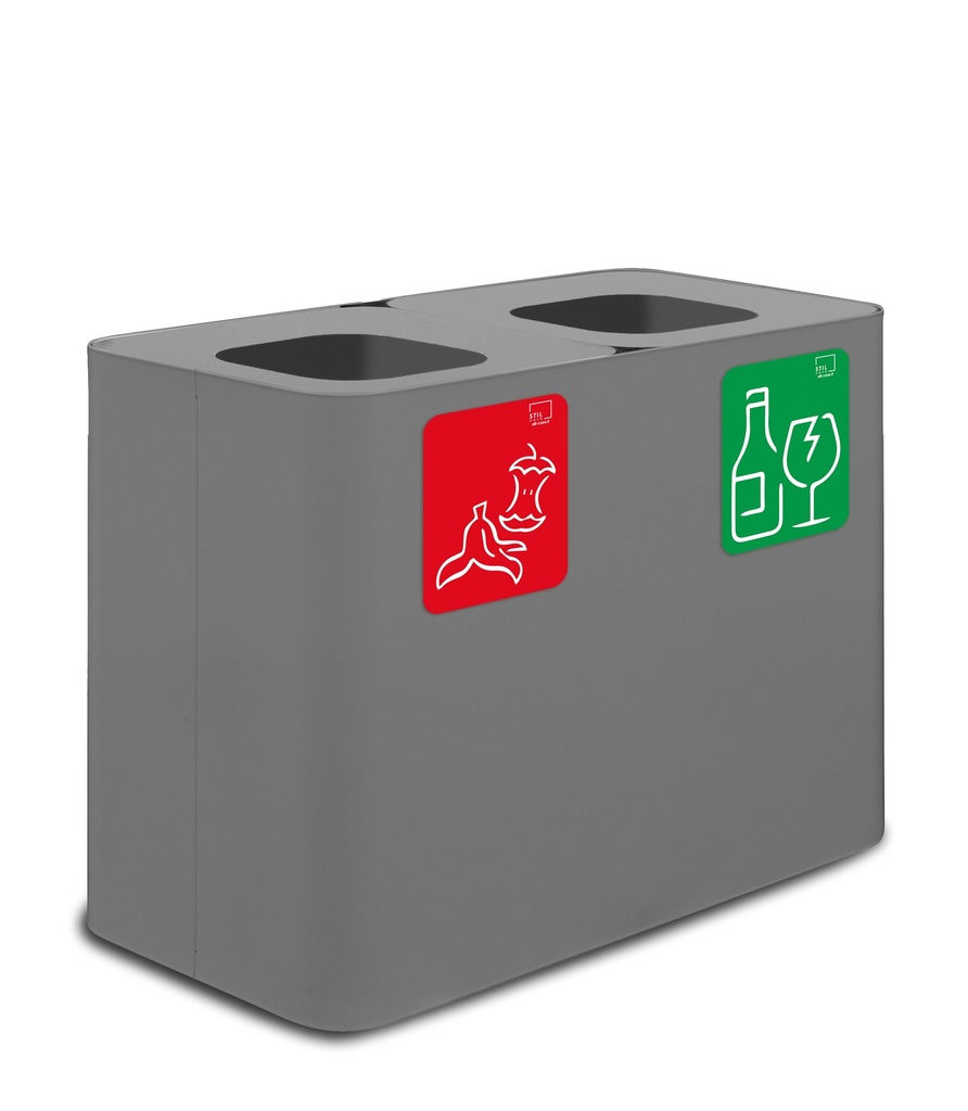 PAPELERA ESTACIÓN DE RECICLAJE PURE 140 L (70 L+70 L) ACERO PINTADO GRIS