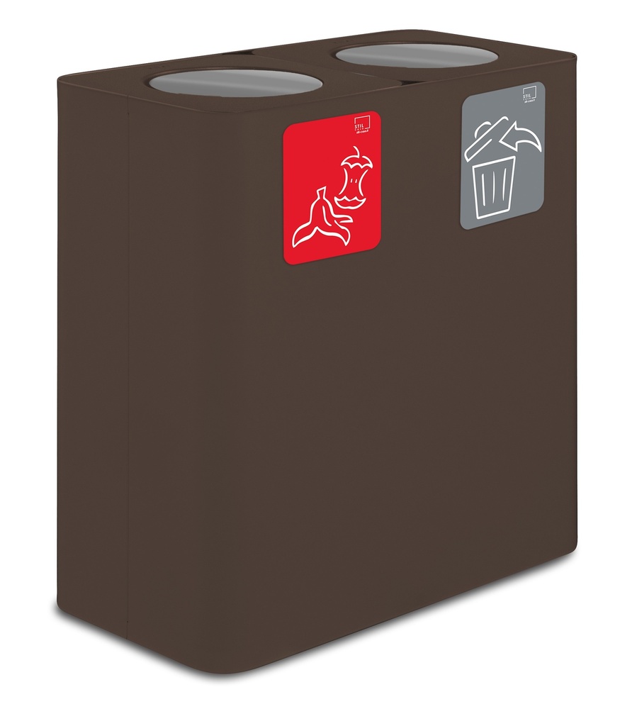 PAPELERA ESTACIÓN DE RECICLAJE PURE CON TAPA ABATIBLE 200 L (100 L+100 L) ACERO PINTADO CORTEN