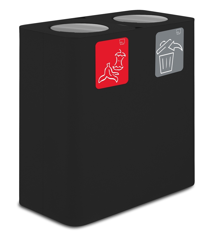 Papelera Estación De Reciclaje Pure Con Tapa Abatible 200 L 100 L+100 L Acero Pintado Negro
