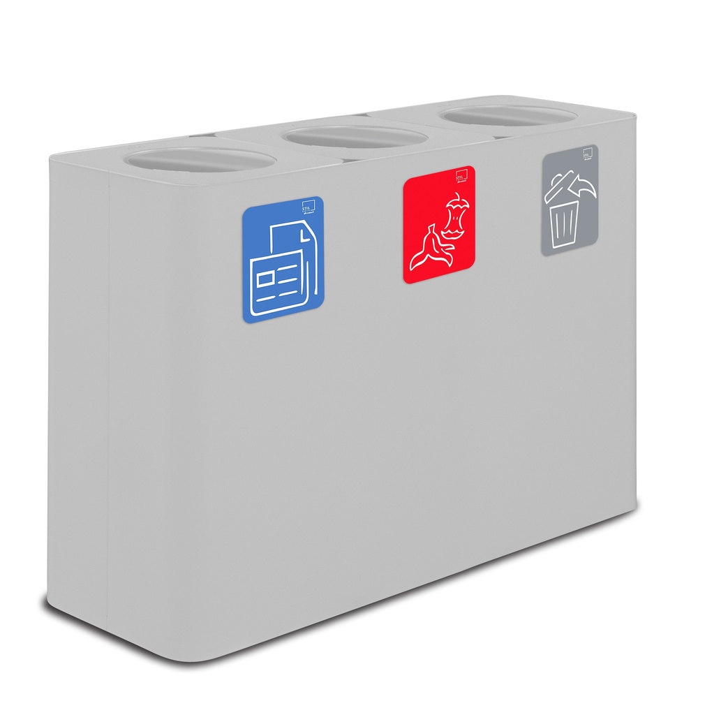 Papelera Estación De Reciclaje Pure Tapa Abatible 300 L 100 L+100 L+100 L Acero Pintado Blanco