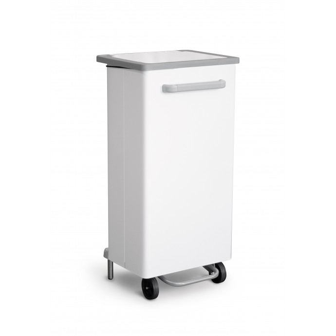 PAPELERA GASTRO MÓVIL CON TAPA Y PEDAL 110 L ACERO PINTADO BLANCO