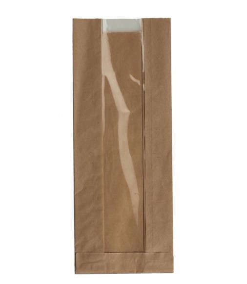 BOLSA PAPEL KRAFT CON VENTANA 10 + 3 X 33 CM