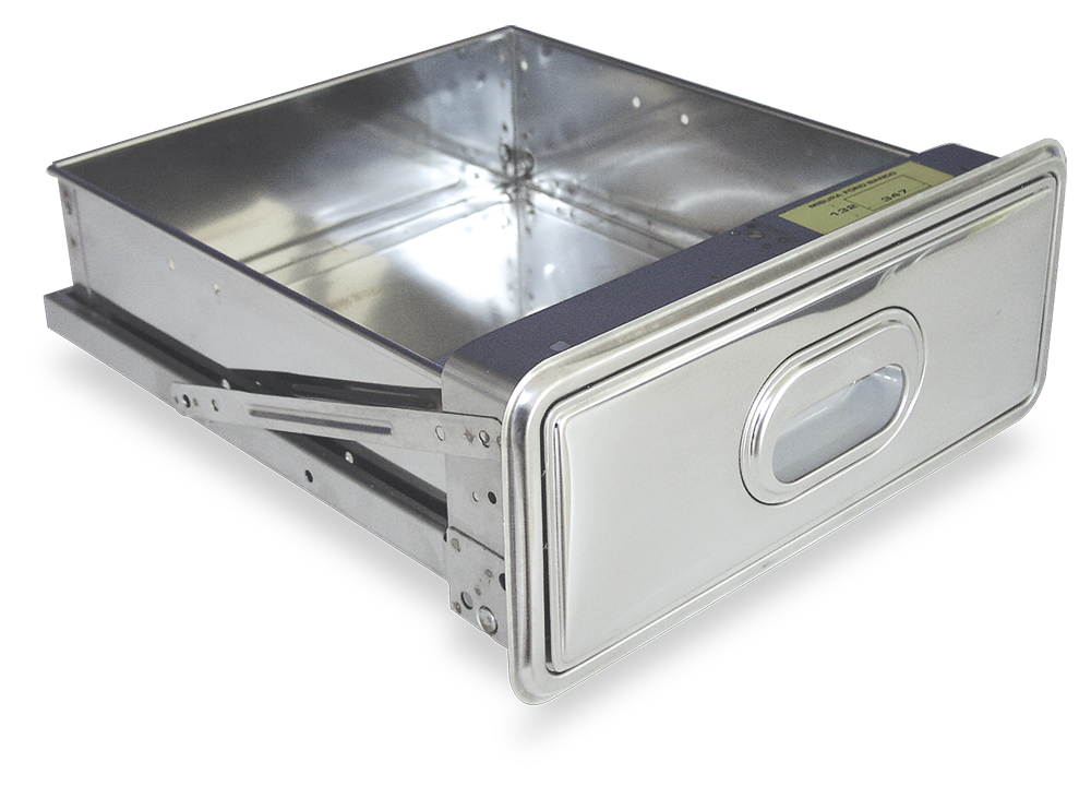 Cajón inox acoplado a estantería inox de ancho 600 mm