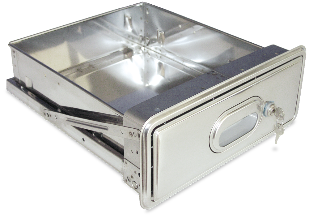 Calaix *inox amb pany acoblat a prestatgeria *inox d'ample 600 mm