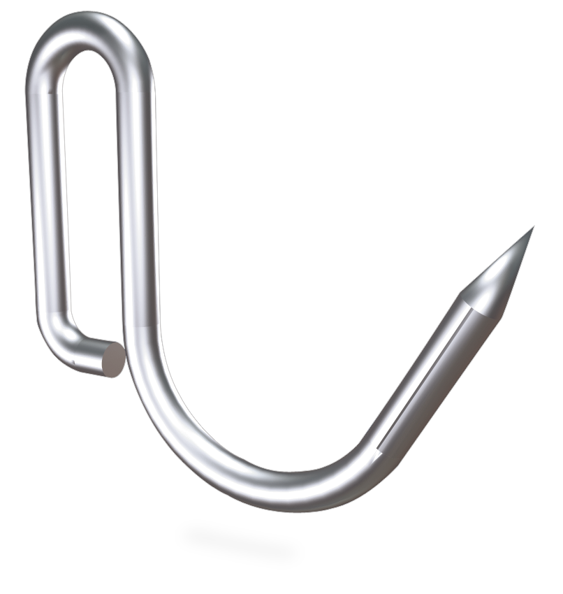 Gancho de varilla inox modelo "J" con pestaña (10 unidades)