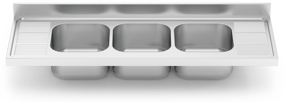 Fregadero inox para acoplar a mueble serie 700 3 cubetas 2 escurridores