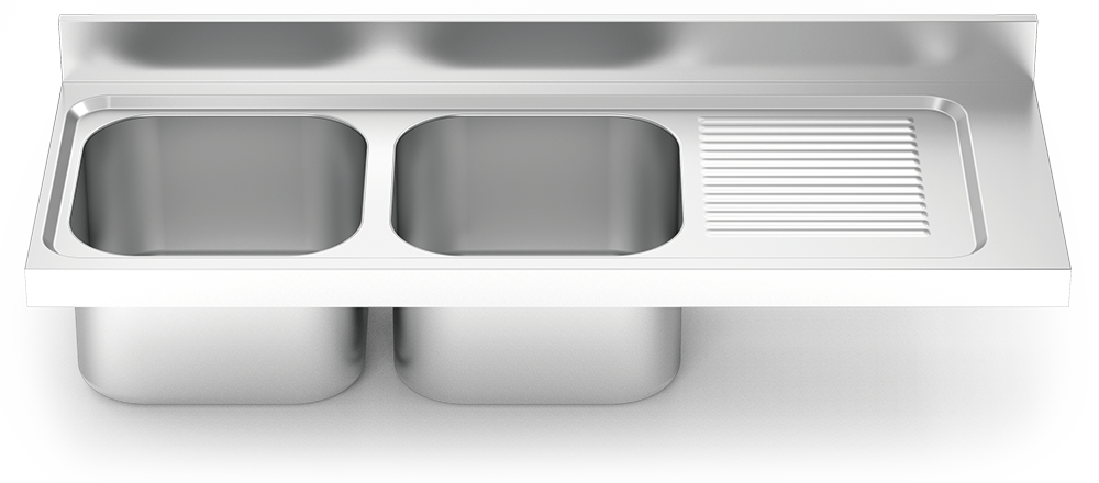 Fregadero inox para acoplar a mueble serie 550 2 cubetas 1 escurridor derecha