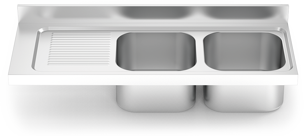 Fregadero inox para acoplar a mueble serie 550 2 cubetas 1 escurridor izquierda