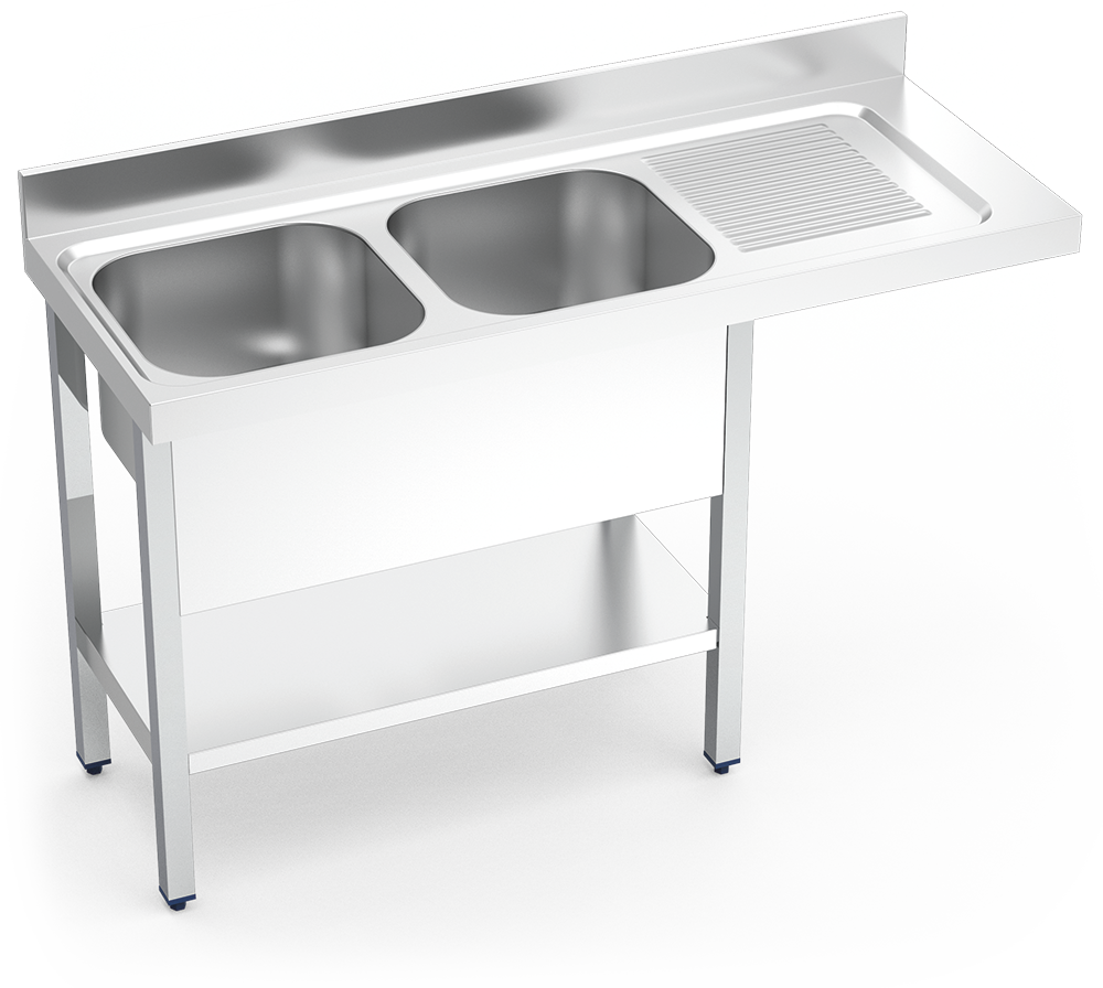 Fregadero inox para lavavasos serie 550 2 cubetas 1 escurridor derecha