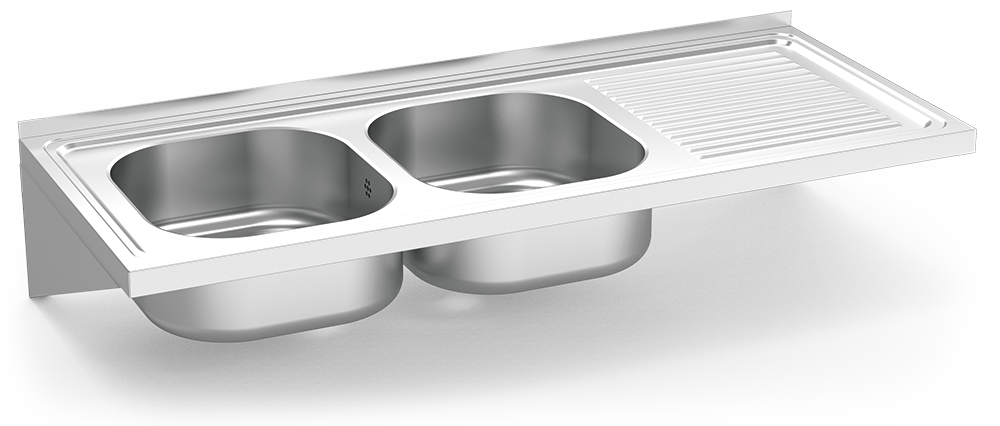 Fregadero inox colgante con cartelas serie 500 2 cubetas 1 escurridor derecha