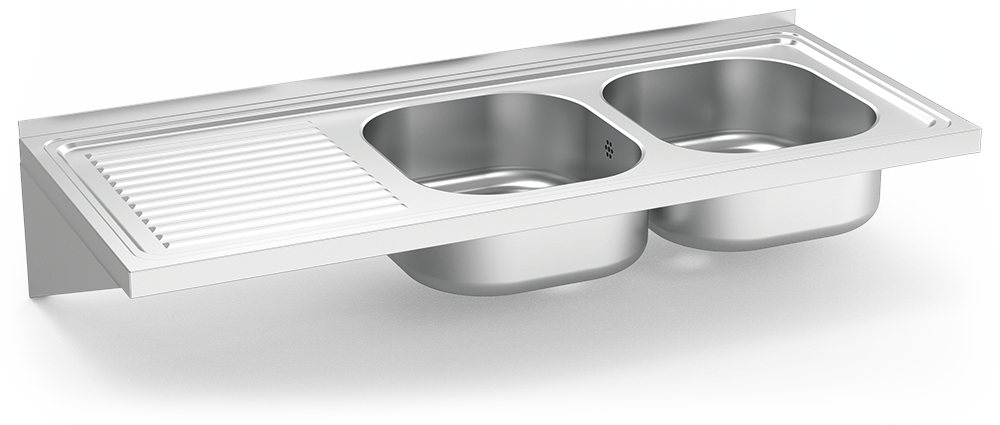 Fregadero inox colgante con cartelas serie 500 2 cubetas 1 escurridor izquierda