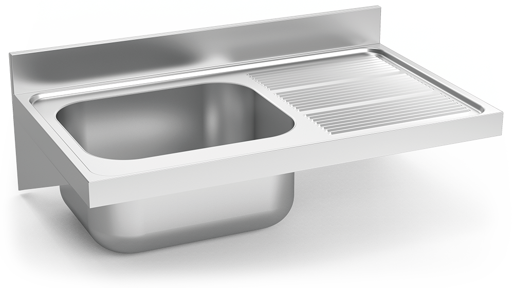 Fregadero inox colgante con cartelas serie 600 1 cubeta 1 escurridor derecha