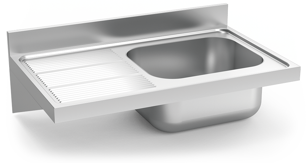 Fregadero inox colgante con cartelas serie 600 1 cubeta 1 escurridor izquierda