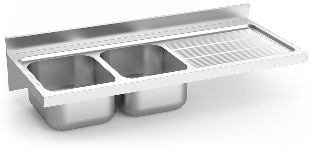 Fregadero inox colgante con cartelas serie 600 2 cubetas 1 escurridor derecha
