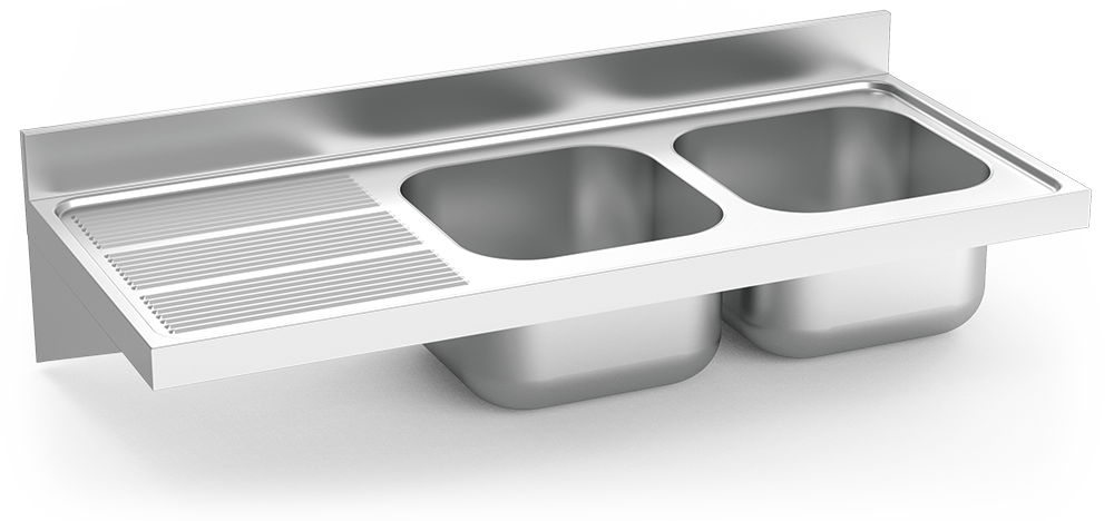 Fregadero inox colgante con cartelas serie 600 2 cubetas 1 escurridor izquierda
