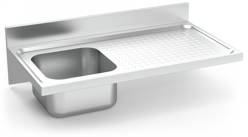 Fregadero inox colgante con cartelas serie 550 1 cubeta 1 escurridor derecha