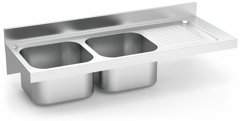 Fregadero inox colgante con cartelas serie 550 2 cubetas 1 escurridor derecha