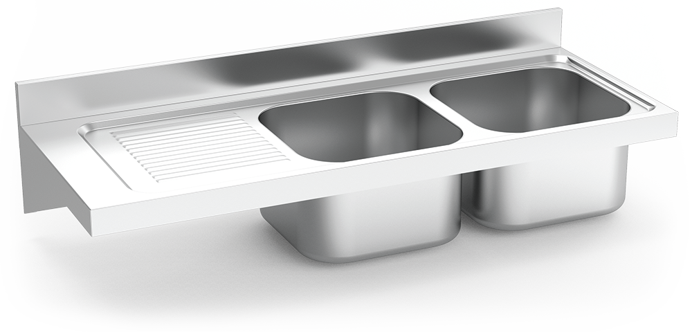 Fregadero inox colgante con cartelas serie 550 2 cubetas 1 escurridor izquierda