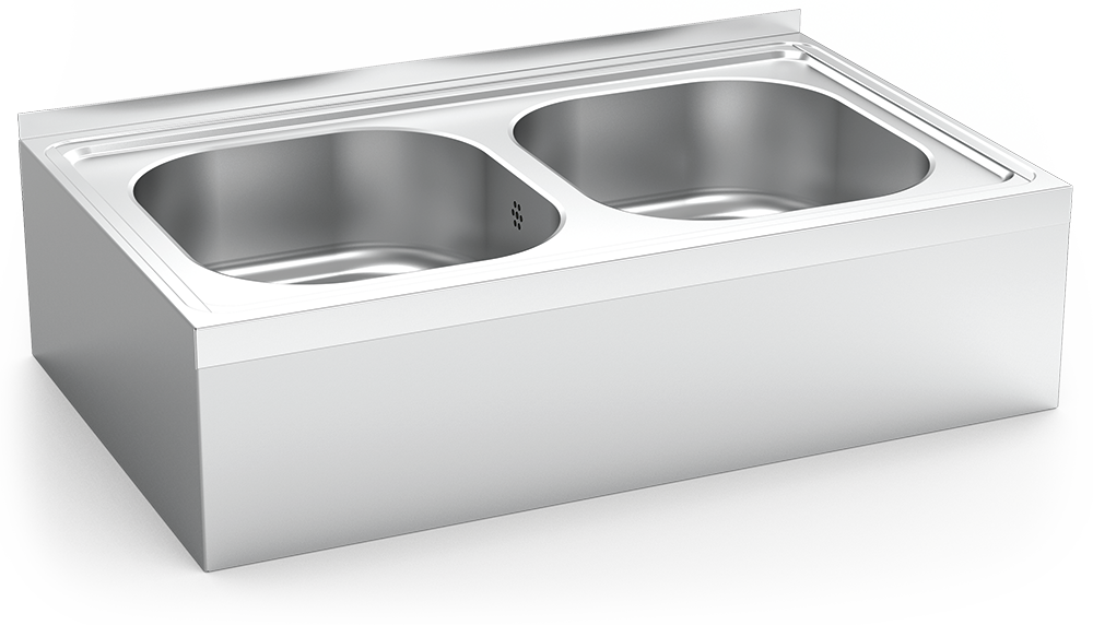 Fregadero inox colgante con faldón serie 500 2 cubetas