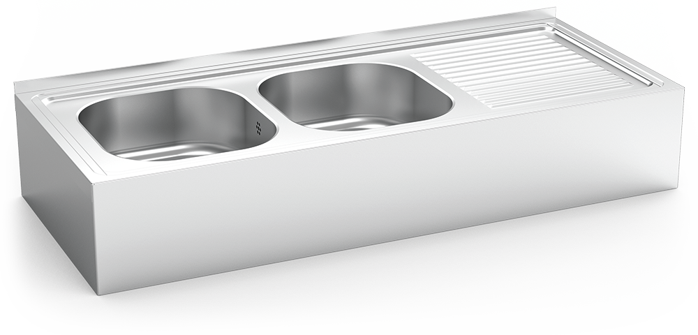 Fregadero inox colgante con faldón serie 500 2 cubetas 1 escurridor derecha