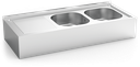 Fregadero inox colgante con faldón serie 500 2 cubetas 1 escurridor izquierda