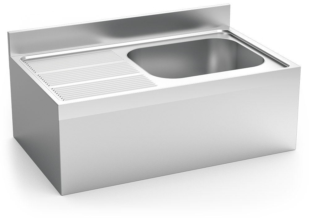 Fregadero inox colgante con faldón serie 600 1 cubeta 1 escurridor izquierda