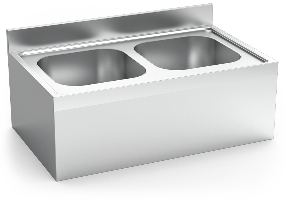 Fregadero inox colgante con faldón serie 600 2 cubetas