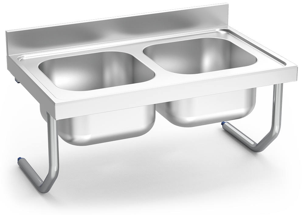 Fregadero inox colgante con palomillas serie 600 2 cubetas