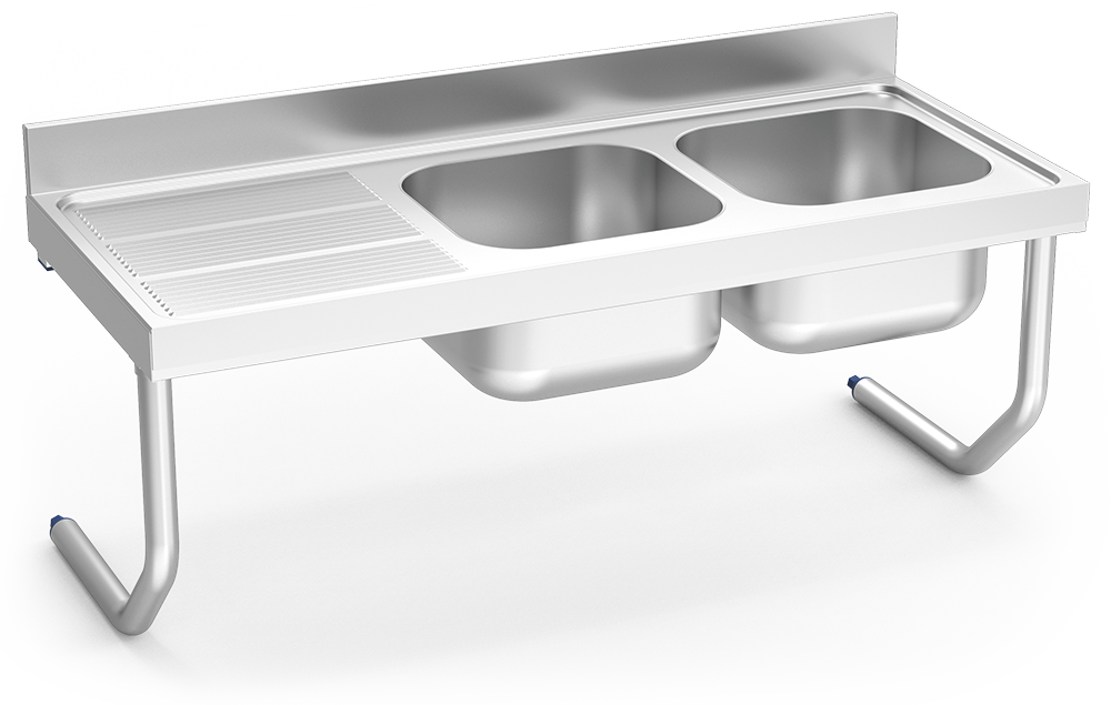 Fregadero inox colgante con palomillas serie 600 2 cubetas 1 escurridor izquierda