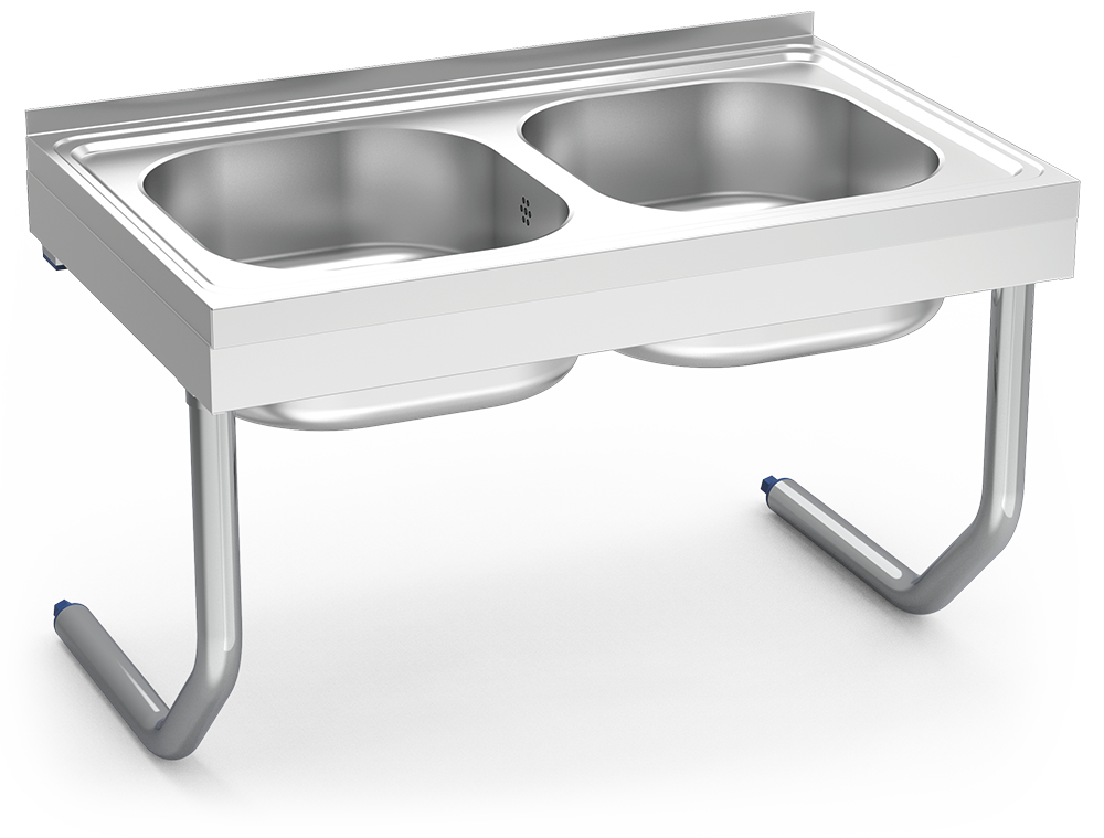 Fregadero inox colgante con palomillas serie 500 2 cubetas