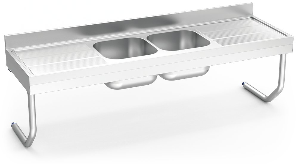 Fregadero inox colgante con palomillas serie 600 2 cubetas 2 escurridores
