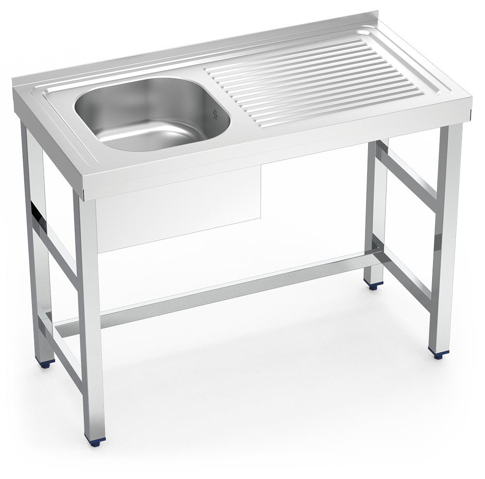 Fregadero inox con soporte sin entrepaño serie 500 1 cubeta 1 escurridor derecha faldón parcial